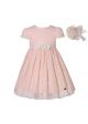 Girls Pink Floral Emboridered Vintage Lace Dress + Headband