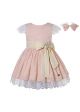 Girls Lace Over Pink Embroidered Tulle Dress + Handmade Headband