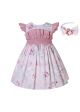 Girls Crewneck Sleeveless Floral Patterns Pink Dress + Handmade Headband