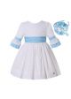 Girls White Communion Dress with Blue Sash and Headband