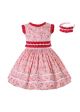 Girls Floral Lace Red & Pink Dress + Handmade Headband