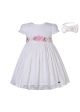 Girls White Lace Dress with Pink Flower Sash + Headband
