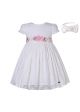 Girls White Lace Dress with Pink Flower Sash + Headband