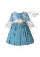 Girls White and Blue Tulle Dress + Headband