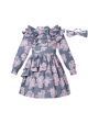 Girls Flower Printed Tiered Dress + Headband