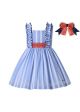 Girls Sleeveless Embroidery White & Blue Striped Dress + Handmade Headband