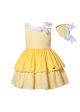 Spring and Summer Girls Sleeveless Yellow Easter Dress with Handmade Headband