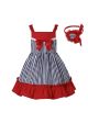 Black White Vertical Stripes Red Ruffle Dress + Handmade Headband