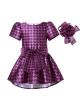 Girls Fuchsia Houndstooth Dress+Headband