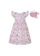 Sweet Pink Rose Patterns Girls Summer Dress + Handmade Headband