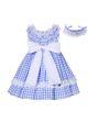 Girls Summer Blue Plaid Dress + Handmade Headband