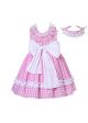 Girls Summer Pink Plaid Dress + Handmade Headband