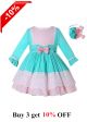 Blue & Pink Summer Girls Dress  + Handmade Headband