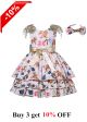 (Only size 3 left)Champagne Bow Floral Ruffle Dress + Handmade Headband