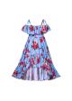 Summer Cold Shoulder High Low Ruffle Long Dress for Girls