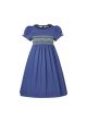 Blue Puff Sleeve Girls Smocked Dress