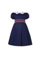 New Arrival Peter Pan Collar Dark Blue Smocked Dress