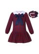 Back to School Red Plaid Dress for Girls + Handmade Headband