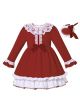 (ONLY 4Y)Red Ruffled Lace Girls Christmas Dress + Handmade Headband