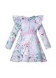 Girl Sweet Light Blue Printed Flower A-line Dress
