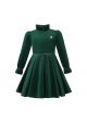 Girl Turtleneck Warm Green Velvet Christmas Dress
