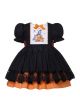 Girls Black & Orange Halloween Lace Dress