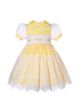 Girls Organza Yellow Smocked Dresses