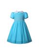 Girls Blue Smocked Dress with Peter Pan Collar 2-12 Years