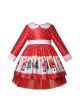 Girls Red Christmas Santa Reindeer Print Dresses