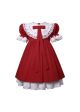 Girls Red White Lace Ruffle Short Sleeve Christmas Dress