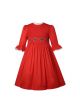 Girls Red Smocked Mid-sleeve Dress