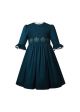 Girls Emerald Green Smocked mid-sleeve Dress