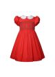 Girls Red Christmas Tree Embroidery Smocked Dress