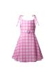 Pink and White Gingham Dress for Girls with Pearl Ring Fastening