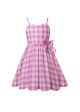 Pink and White Gingham Girls Dress With Wavy hem