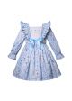 Girls Pale Blue Floral Print Smocked Dress