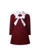 Girls Fall & Winter Red Tweed Frilly Dress with White Bow