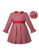 Girls Red & White Houndstooth Dress+ Handmade Headband