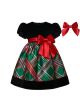 Infant Girls Red Plaid Christmas Velvet Dress with Bow