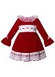 Classic Girls Red Velvet Smocked Lace Dress