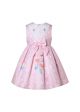 Girls Pink Rose Printed Dresses with Bow on the Front