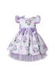 Girls Purple Flower Printed Tulle Dresses with Bows