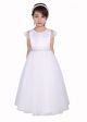 Girls White Satin Dresses with Lace Cap Sleeves