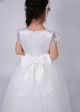 Girls White Satin Dresses with Lace Cap Sleeves