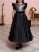 Girls Contrast Sequins Mesh Party Dress A Line Wedding Flower Girl Dress