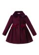 Fall Velvet Wine Red Winter Girls Coats With Bows Faux-Fur Collar Single Breasted  Clothing
