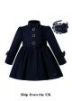 (UK Only) Autumn & Winter Girls Dark Blue Single Breasted Wool Coat + Hand Headband