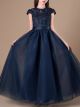 Princess Scoop Floor-Length Lace/Tulle Flower Girl Dress Navy Blue Ball-Gown