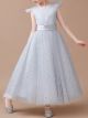Grey Sleeveless Princess Tulle Skirt Flower Girl Dresses With Sequins