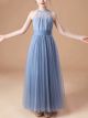 A-line Chiffon Halter Sleeveless Ruffled Floor Length Dresses for Girls